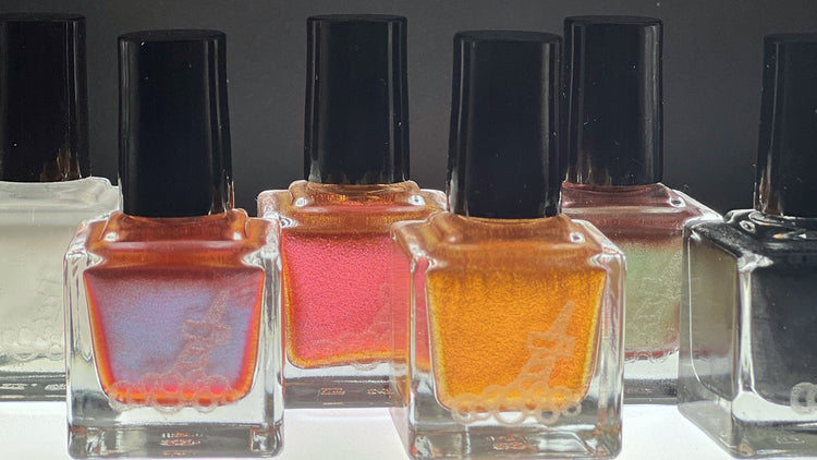 a series of multichrome nail polishes