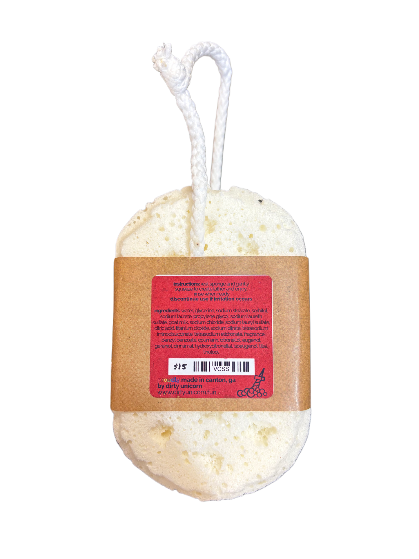 white sponge with a rope on a white background