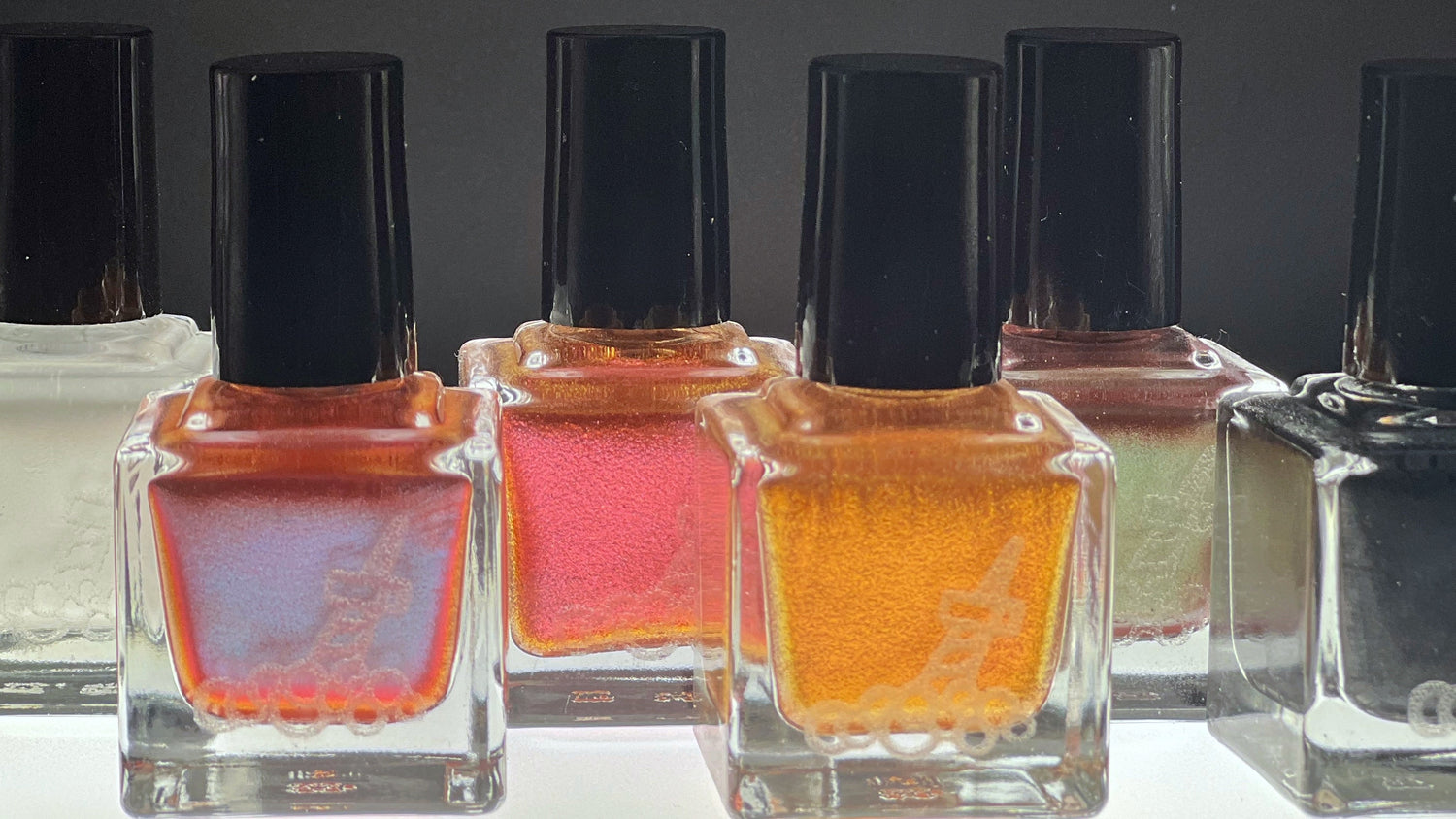 a series of multichrome nail polishes 